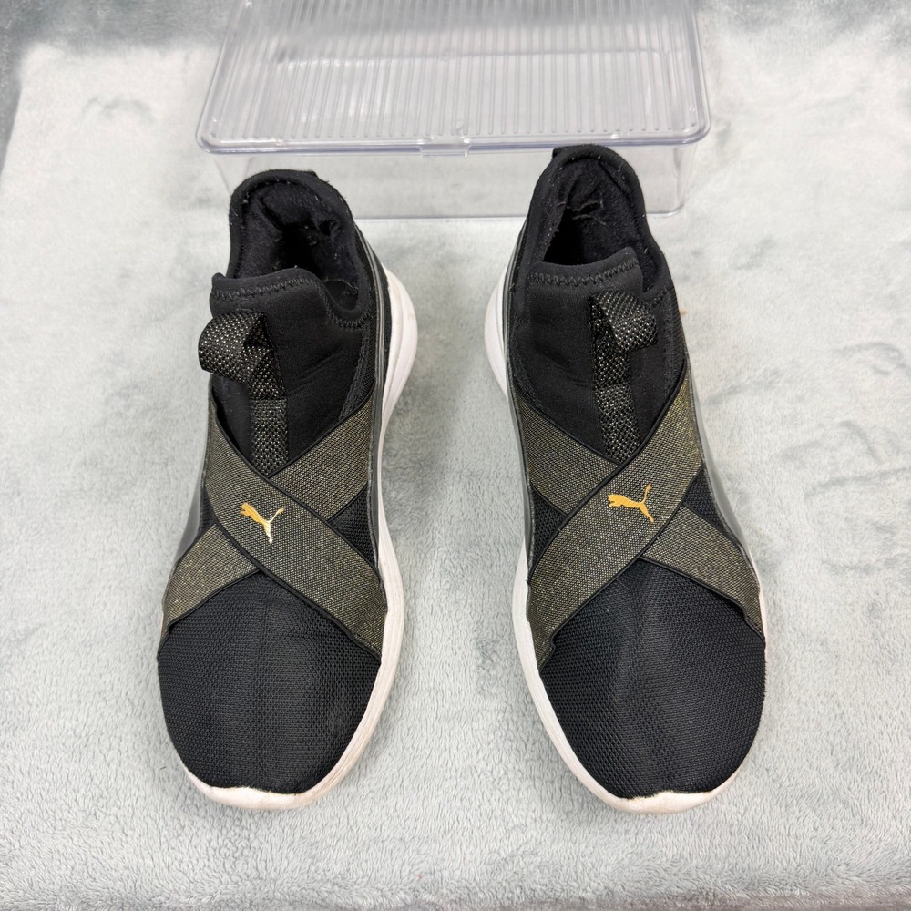 Puma Womens 8.5 Black Gold SoftFoam Slip On Sneaker 191252-02 Athleisure McBling - Picture 4 of 11